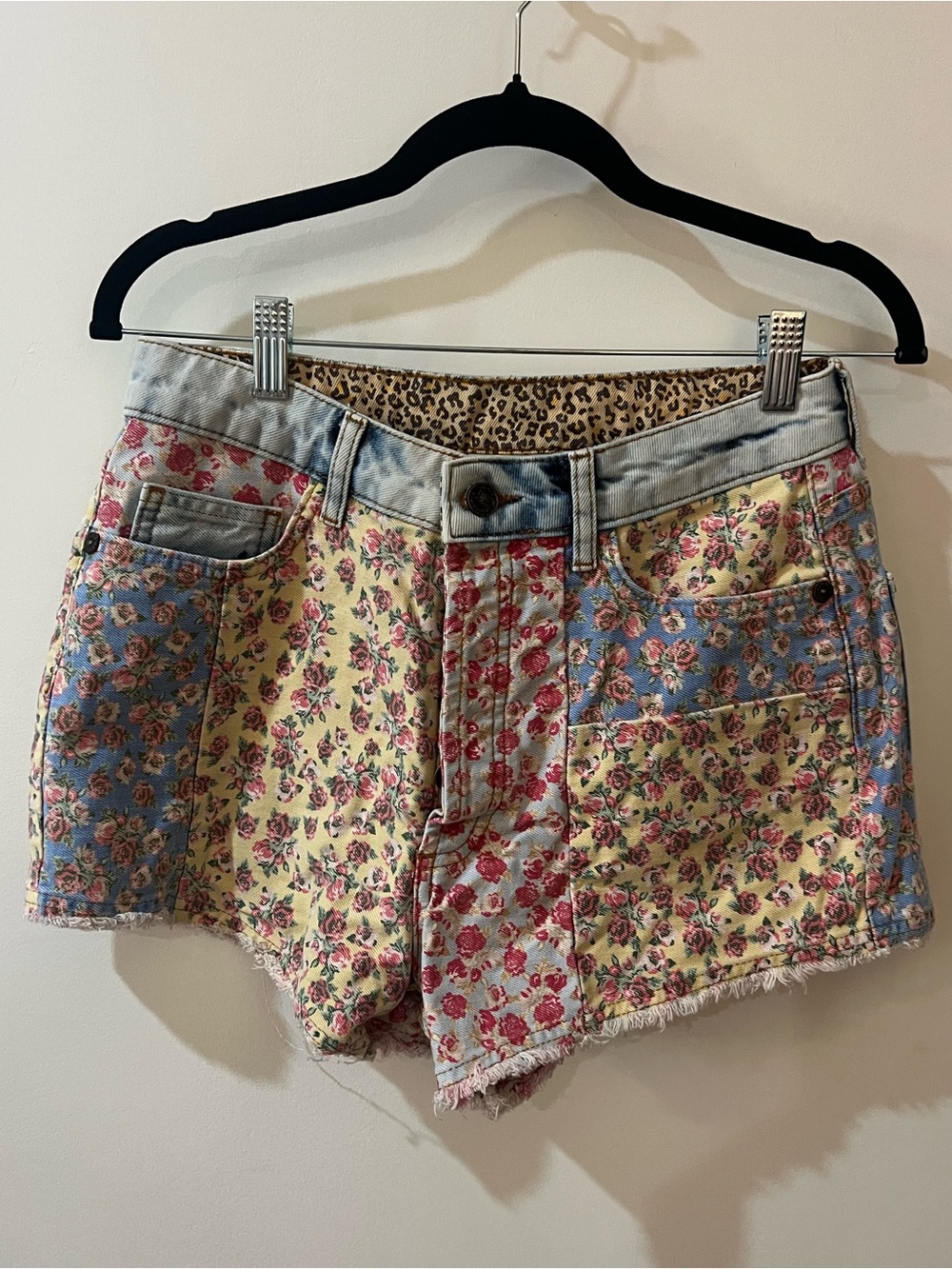 FARM Rio Patchwork Floral Denim Shorts in Blue, Yellow & Pink - Picture 2 of 4